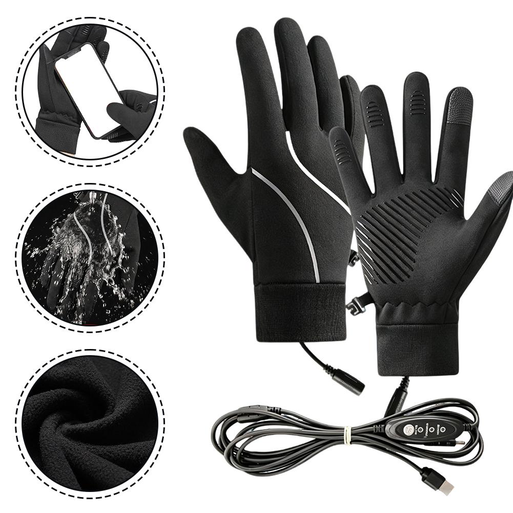 Riding Gear - ถุงมือทำความร้อนแบบชาร์จไฟได้ บุขนแกะให้ความอบอุ่นสำหรับฤดูหนาว รองรับการใช้งานหน้าจอสัมผัส กันลม ทนความเย็น เหมาะสำหรับปั่นจักรยาน