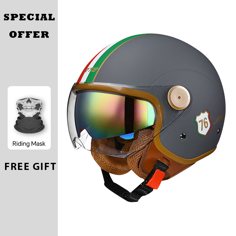 Vintage Open Face Retro Helmet - หมวกกันน็อคแบบเปิดหน้าสไตล์เรโทรสำหรับผู้ใหญ่ ผู้ชาย ผู้หญิง หมวกกันน็อคแบบเจ็ทวินเทจสำหรับมอเตอร์ไซค์ สกู๊ตเตอร์ ครุยเซอร์